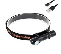 SecurityIng HL02 - Linterna frontal LED magnética recargable, luz frontal ajustable de 180 grados, 9 modos, 1130 lm, resistente al agua, linterna de ángulo recto, con base magnética + diadema (batería
