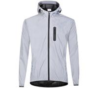 SECXEO Reflectante Chaqueta Cortavientos para Mujer, Hombres Impermeable Transpirable Totalmente Chubasquero con Capucha & Bolsillos, para Bici, Patinete, Correr - Plateado M