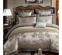 Seda 100% Dudas nórdicas Conjuntos algodón tamaño satén Jacquard Juegos Ropa de 6pcs King Size Plateado Gris Rosa Cama Doble (g Rey)