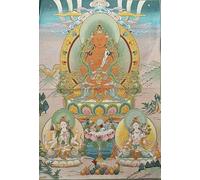 Seda Bordado Budismo Thangka Tibetano Amitabha Amitayus Buda de la longevidad Tangka Thangka Fengshui Colgante de Pared para decoración del hogar Tapiz