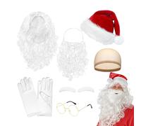 Seda de alta temperatura + tela Santa Claus Beard and Wig Set - Santa Dress Up | Barba falsa, peluca de Claus Santas para adultos - Navidad y cosplay de Halloween