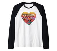 Sedona Arizona Heart Camiseta - Vintage Retro Red Rocks Camiseta Manga Raglan