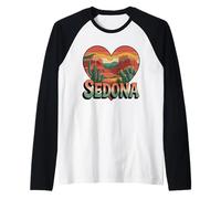 Sedona Arizona Heart Camiseta - Vintage Retro Red Rocks Camiseta Manga Raglan