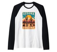 Sedona Arizona Sunrise Desierto Cactus Formaciones Rocas Vintage Camiseta Manga Raglan