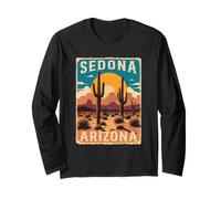 Sedona Arizona Sunrise Desierto Cactus Formaciones Rocas Vintage Manga Larga
