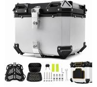 Sedtonmu Baúl Moto y Scooter de Aluminio, Top Case Moto con Cerradura, Respaldo, Forro Interior y Base de Liberación Rápida, Maleta Trasera Resistente al Agua para Casco,Plata,45L