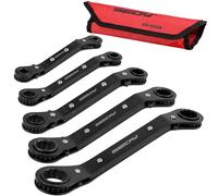 SEDY Juego de llaves de caja de trinquete SAE - 5 piezas de cabeza de trinquete reversible de doble desplazamiento, llave de zócalo, herramienta de llave de vaso de dirección ajustable, extremo de