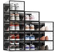 SEE SPRING Cajas de Zapatos Transparente Apilables XX-Grande Set de 12 Cajas Negro