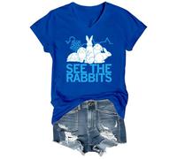 See The Rabbits - Camiseta divertida de conejo con cuello redondo y cuello en V, Royal Blue-vt-1, XL