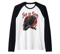 See Ya Soon Raven Crow Red Moon Halloween Horror Camiseta Manga Raglan