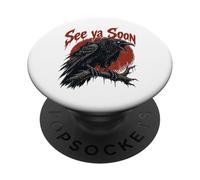 See Ya Soon Raven Crow Red Moon Halloween Horror PopSockets PopGrip Adhesivo