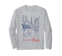 See You In Paris Romantic Eiffel Tower Café Manga Larga