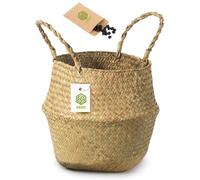 SEED Cesta de Mimbre para Plantas - Tejida a Mano con Mimbre Natural - Aporta Orden y Calidez - Ideal como Cubremacetas Decorativo Interior y Almacenaje - Incluye Semillas de Regalo (Tamaño M)