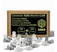SEED Conector RJ45 Macho Cat 6 en caja de cartón para mejor almacenamiento - Terminación Cable Ethernet - Redes LAN - Conexión Estable - Instalaciones Profesionales y Domésticas (25 Ud + Fundas)