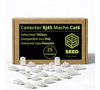 SEED Conector RJ45 Macho Cat 6 en caja de cartón para mejor almacenamiento - Terminación Cable Ethernet - Redes LAN - Conexión Estable - Instalaciones Profesionales y Domésticas (25 Ud)