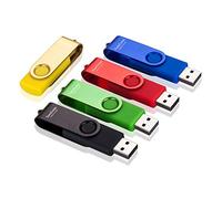 SeeDete Memoria USB de 64 GB, diseño giratorio, con luz LED para almacenamiento externo y copia de seguridad de datos, 5 unidades de 64 GB (multicolor: dorado, negro, rojo, azul, verde)