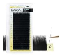 SEEDEW Extensiones de cejas, 0,10 mm recta MIX9-11mm 16 filas/bandeja, carcasa de plástico, cejas PBT artificiales individuales naturales, mejora de desiguales o brillantes (negro)