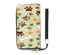 SEEKJOYS Cartera para mujer con diseño de huellas de perro, tarjetero, elegante, de piel, con correa para la muñeca, bolso largo para mujer, Huesos de huellas de perro animal, 20x10.5cm