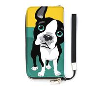 SEEKJOYS Cartera para mujer con diseño de huellas de perro, tarjetero, elegante, de piel, con correa para la muñeca, bolso largo para mujer, Animal Boston Terrier Dog, 20x10.5cm