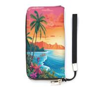 SEEKJOYS Cartera para mujer, con diseño de mariposa morada, tarjetero, elegante, con correa para la muñeca, bolso largo para mujer, Island, Beautiful, Sunset, 20x10.5cm