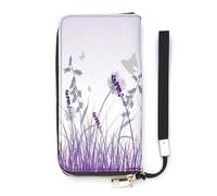 SEEKJOYS Cartera para mujer, con diseño de mariposa morada, tarjetero, elegante, con correa para la muñeca, bolso largo para mujer, Lengüeta mariposa morada, 20x10.5cm