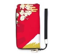 SEEKJOYS Cartera para mujer con diseño de temática japonesa, tarjetero, elegante cartera de cuero con correa para la muñeca, bolso largo para mujer, Monte Fuji de cultura japonesa, 20x10.5cm
