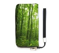 SEEKJOYS Cartera para mujer con doce constelaciones, cartera grande para mujer, tarjetero, cartera elegante con correa para la muñeca, monedero largo para tarjetas, monedas, Green Forest Spring Time,