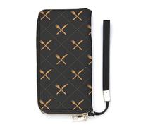 SEEKJOYS Cartera para mujer con patrón de cuchillo y tenedor dorados, tarjetero, elegante cartera de cuero con correa para la muñeca, bolso largo para mujer, Cuchillo y tenedor dorados, 20x10.5cm