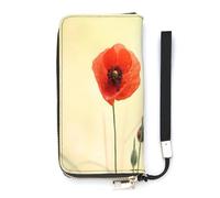 SEEKJOYS Cartera para mujer, diseño de amapolas rojas y mariposas, cartera grande para mujer, tarjetero, elegante cartera con correa para la muñeca, monedero largo para tarjetas, monedas, Amapola