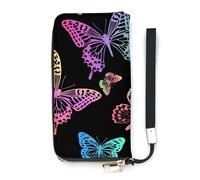 SEEKJOYS Cartera para mujer, diseño de ancla dibujada a mano, cartera grande para mujer, tarjetero, elegante cartera con correa para la muñeca, monedero largo para tarjetas, monedas, Mariposa de