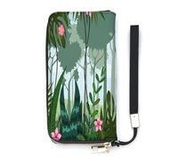 SEEKJOYS Cartera para mujer, diseño de bosque de selva y flores, cartera grande para mujer, tarjetero, elegante cartera con correa para la muñeca, monedero largo para tarjetas, monedas, Bosque y flor