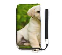 SEEKJOYS Cartera para mujer, diseño de cachorro, diseño de cielo azul, tarjetero, elegante, de piel, con correa para la muñeca, bolso largo para mujer, Cachorro Labrador Retriever, 20x10.5cm