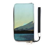 SEEKJOYS Cartera para mujer, diseño de campo de arroz, con tarjetero, elegante cartera de cuero con correa para la muñeca, bolso largo para mujer, Mountain Nuture View - Acuarela, 20x10.5cm