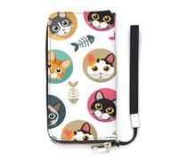 SEEKJOYS Cartera para mujer, diseño de elefante, estrella, luna, tarjetero, elegante, con correa para la muñeca, bolso largo para mujer, Animal de dibujos animados Cute Head Zoo, 20x10.5cm