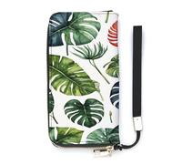 SEEKJOYS Cartera para mujer, diseño de flores, color azul al azar, tarjetero, elegante cartera con correa para la muñeca, bolso largo para mujer, Hojas tropicales, 20x10.5cm, Tropical