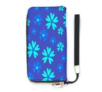 SEEKJOYS Cartera para mujer, diseño de flores, color azul al azar, tarjetero, elegante cartera con correa para la muñeca, bolso largo para mujer, Flor azul al azar, 20x10.5cm