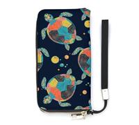 SEEKJOYS Cartera para mujer, diseño de flores de acuarela, cartera grande para mujer, tarjetero, elegante cartera con correa para la muñeca, monedero largo para tarjetas y monedas, Tortuga marina