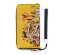 SEEKJOYS Cartera para mujer, diseño de flores y plantas repetidas, tarjetero, elegante cartera de cuero con correa para la muñeca, bolso largo para mujer, Huesos de esqueleto, 20x10.5cm