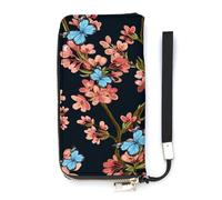 SEEKJOYS Cartera para mujer, diseño de mariposa azul con flor de ciruelo, cartera grande para mujer, tarjetero, elegante cartera con correa para la muñeca, bolso largo para tarjetas y monedas,
