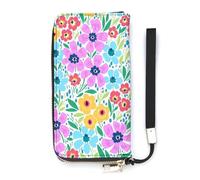 SEEKJOYS Cartera para mujer, diseño de mariposa azul con flor de ciruelo, cartera grande para mujer, tarjetero, elegante cartera con correa para la muñeca, bolso largo para tarjetas y monedas, Diseño