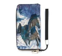 SEEKJOYS Cartera para mujer, diseño de mariposa azul con flor de ciruelo, cartera grande para mujer, tarjetero, elegante cartera con correa para la muñeca, bolso largo para tarjetas, monedas, Caballo