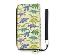 SEEKJOYS Cartera para mujer, diseño de oso koala durmiendo, grande, tarjetero, elegante, con correa para la muñeca, monedero largo para tarjetas, monedas, Dinosaurios y puntos de colores, 20x10.5cm