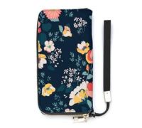 SEEKJOYS Cartera para mujer, diseño de rayas y rosas, tarjetero de piel elegante con correa para la muñeca, bolso largo para mujer, Margarita de flores coloridas, 20x10.5cm