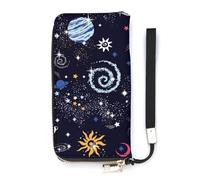 SEEKJOYS Cartera para mujer, diseño de universo, estrella espacial, planeta, grande, para mujer, tarjetero, cartera elegante con correa para la muñeca, monedero largo para tarjetas, monedas, Universe