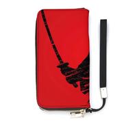 SEEKJOYS Cartera para mujer, estilo oriental, fondo de bosque de bambú, tarjetero, cartera de piel elegante con correa para la muñeca, bolso largo para mujer, Samurai oriental, 20x10.5cm