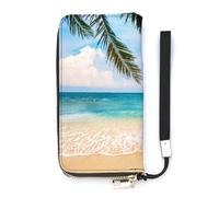 SEEKJOYS Cartera para mujer, estilo vintage, con diseño de teclas de piano, color blanco y negro, con tarjetero, elegante cartera con correa para la muñeca, bolso largo para mujer, Mapa de playa