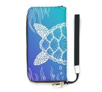 SEEKJOYS Cartera para mujer, sin costuras, diseño de elefantes de dibujos animados, tarjetero, elegante cartera con correa para la muñeca, bolso largo para mujer para niñas y mujeres, Tortuga marina