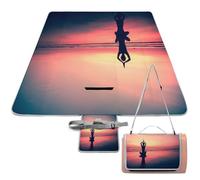 SEEKJOYS Manta de playa para yoga, picnic con correa de transporte, plegable y portátil, 3 capas, impermeable, a prueba de arena, manta de playa para acampar al aire libre, viajes, césped, parque,