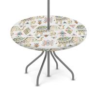 SEEKJOYS The House In The Garden - Mantel redondo elástico para mesa de 45 a 56 pulgadas, pintura al óleo, impermeable, con cremallera, con agujero para paraguas, para picnic, camping, comedor, uso en