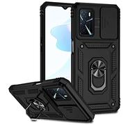 SEEKO Funda para OPPO A54s / OPPO A16 / OPPO A16s, Estuche con 360 Grados Anillo Soporte y Cámara Deslizante Proteger [Grado Militar Antigolpes] Silicona PC + TPU Bumper Carcasa - Negro